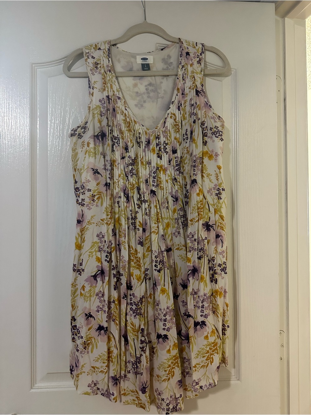 Old Navy Ivory Mini Dress with Purple & Mustard Floral Print